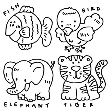 Şablonlar için el çizimi şirin hayvan ve metin