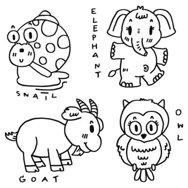 Şablonlar için el çizimi şirin hayvan ve metin