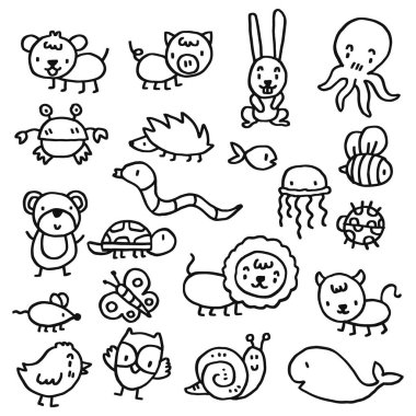 Şablonlar için el çizimi şirin hayvan ve metin