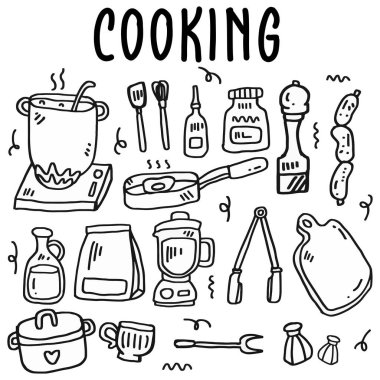 El çizimi pişirme elemanları tasarımı.