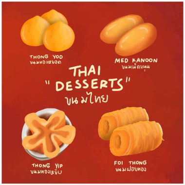 Şablonlar için Thai tatlı element tasarımı.