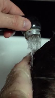 Kolunda dövme olan bir berber berber dükkanında esmer bir adamın saçını kesiyor, kırpma makinesiyle saçını kesiyor. Yüksek kaliteli görüntüler