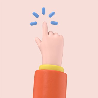 Çizgi film Jest Simgesi Mockup.İnsanlar çeşitli jestler yapar. Jest ikonu. Çeşitli aletlerle insan eli. Beyaz arkaplanda 3B görüntüleme.