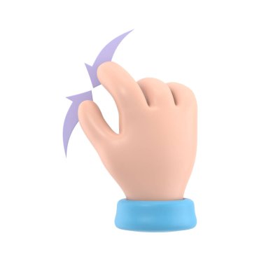 Çizgi film Jest Simgesi Mockup.İnsanlar çeşitli jestler yapar. Jest ikonu. Çeşitli aletlerle insan eli. Beyaz arkaplanda 3B görüntüleme.