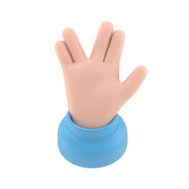 Çizgi film Jest Simgesi Mockup.İnsanlar çeşitli jestler yapar. Jest ikonu. Çeşitli aletlerle insan eli. Beyaz arkaplanda 3B görüntüleme.