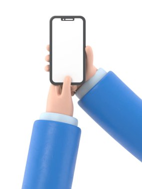 Çizgi film Jest Simgesi Mockup.İnsanlar çeşitli jestler yapar. Jest ikonu. Çeşitli aletlerle insan eli. Beyaz arkaplanda 3B görüntüleme.