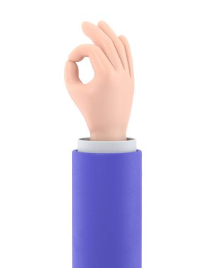 Çizgi film Jest Simgesi Mockup.İnsanlar çeşitli jestler yapar. Jest ikonu. Çeşitli aletlerle insan eli. Beyaz arkaplanda 3B görüntüleme.