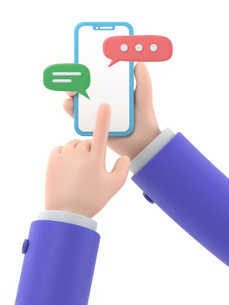 Rendering Återgivning Hand Håller Mobiltelefon Och Chatt Meddelande Begreppet Chattmeddelanden — Stockfoto