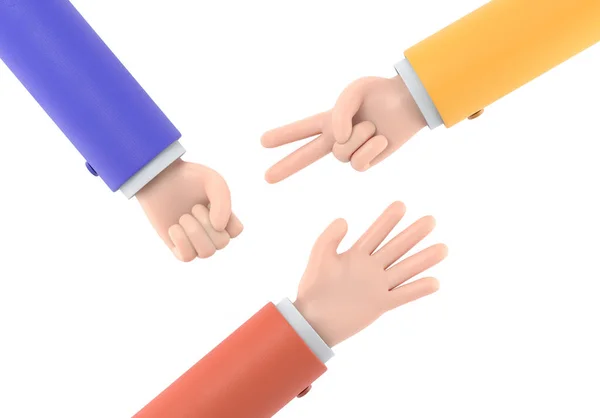 チームワークのための指を持つ漫画のキャラクターの3Dレンダリング — ストック写真