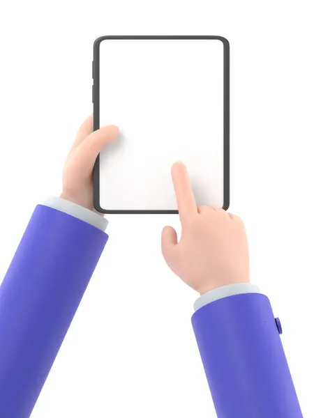 白い背景で隔離される空白スクリーンが付いている手の保持タブレット Dの図面 — ストック写真
