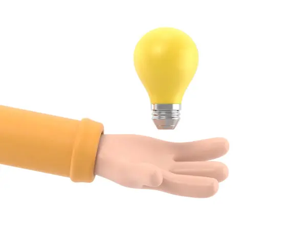 Жовта Лампочка Руці Ізольована Білому Тлі Концепція Ідеї — стокове фото