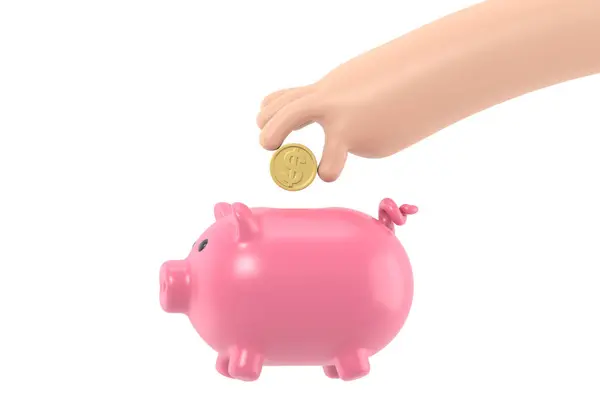 Roze Spaarvarken Bank Met Munt — Stockfoto