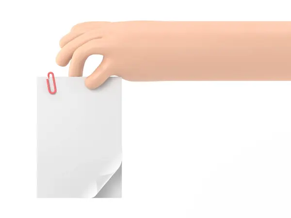 Rendering Mano Possesso Una Carta Bianca Con Colore Rosso Bianco — Foto Stock