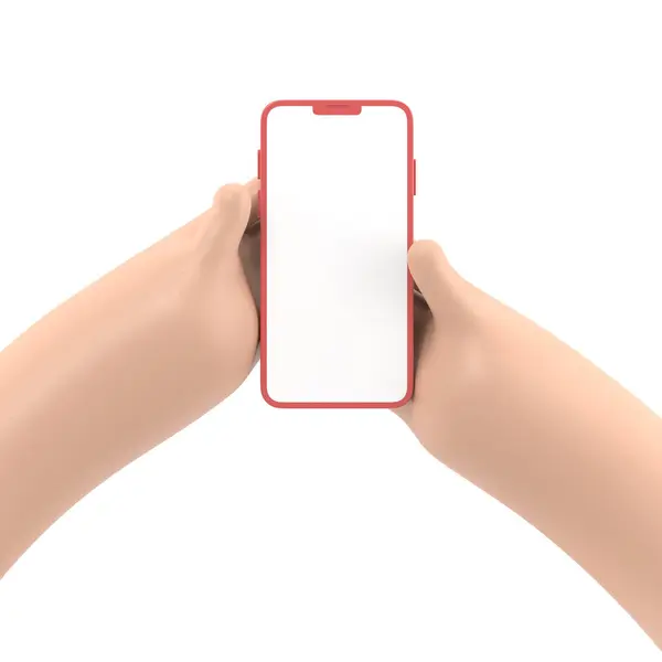 白い背景に隔離された空白の携帯電話を握っている女性の手 レンダリング — ストック写真