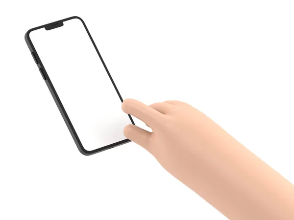 Rendering Hand Holding Smartphone White Background — Stock Photo, Image