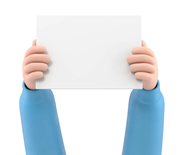 Man Blue Dress Holding Empty Card Isolated White Background — Stock Photo, Image