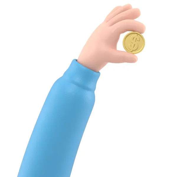 Рука Голубой Монетой — стоковое фото
