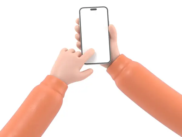 Hand Mit Handy Isoliert Auf Weißem Hintergrund Rendern — Stockfoto