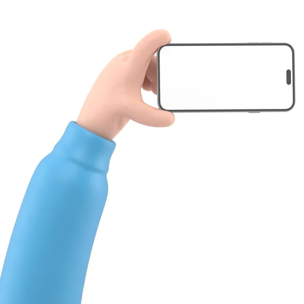 Smartfon Trzymany Rękę Renderowanie Białym Tle — Zdjęcie stockowe