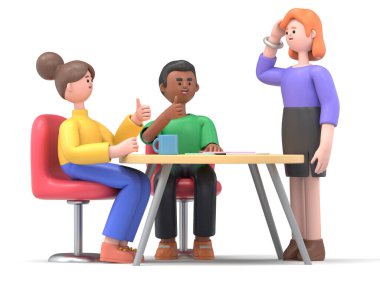 Çizgi film karakterlerinin 3 boyutlu tasviri iş kavramı. İnsanlar çeşitli pozlarda, ellerinde aletler ve hareketler tutuyorlar. kariyer materyali 3D oluşturma