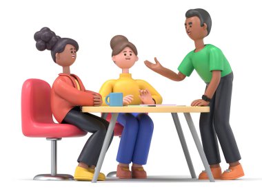 Çizgi film karakterlerinin 3 boyutlu tasviri iş kavramı. İnsanlar çeşitli pozlarda, ellerinde aletler ve hareketler tutuyorlar. kariyer materyali 3D oluşturma