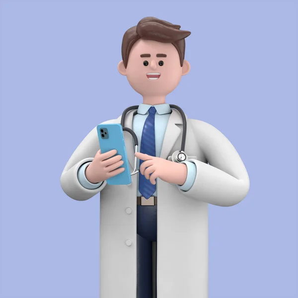 Läkare Med Smartphone Handen — Stockfoto