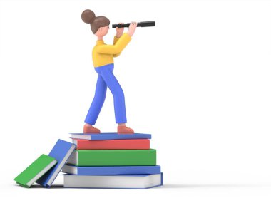 3D karakter bir kitap okuyor.