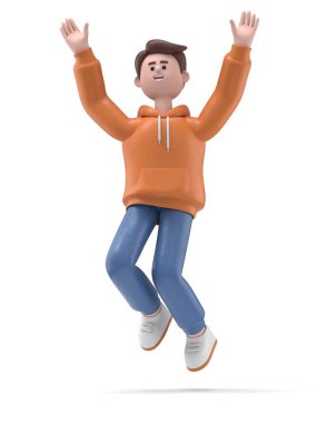 Mutlu adam el sallıyor. 3 boyutlu illüstrasyon. arkaplanda izole