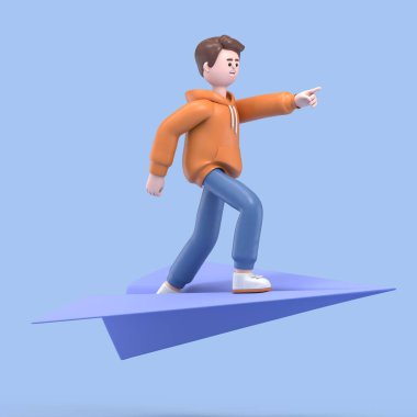 3D mavi kaykaylı adam..