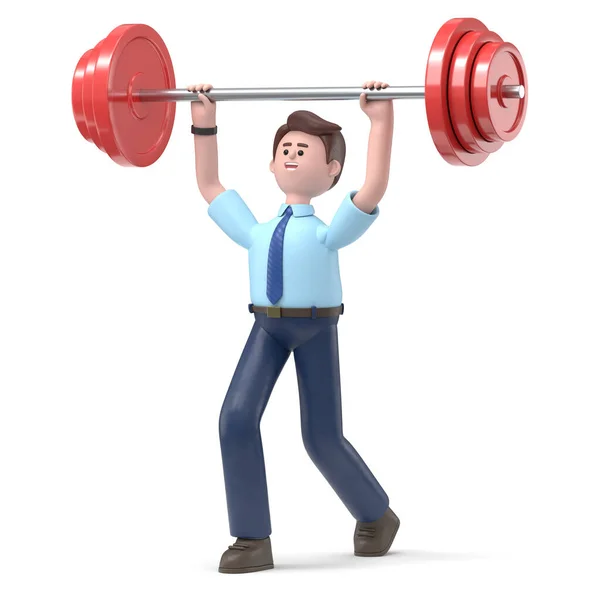 Cartoon Man Lifting Heavy Barbell — Stock Photo, Image