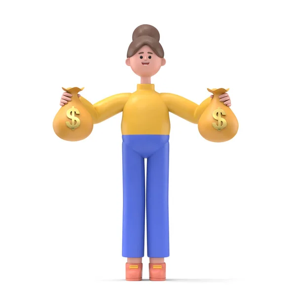 Personagem Dos Desenhos Animados Homem Com Dinheiro — Fotografia de Stock