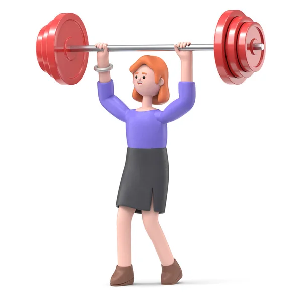 Render Cartoon Character Barbell Gym — Stock Photo, Image