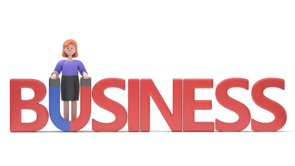 Mulher Negócios Com Palavra Negócios — Fotografia de Stock