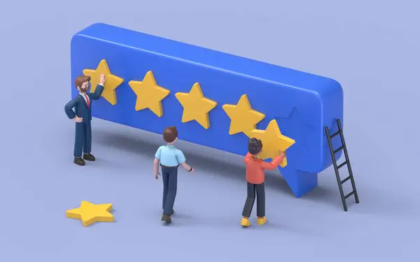 3D yıldız derecelendirme ve geri bildirim konsepti. 3d illüstrasyon
