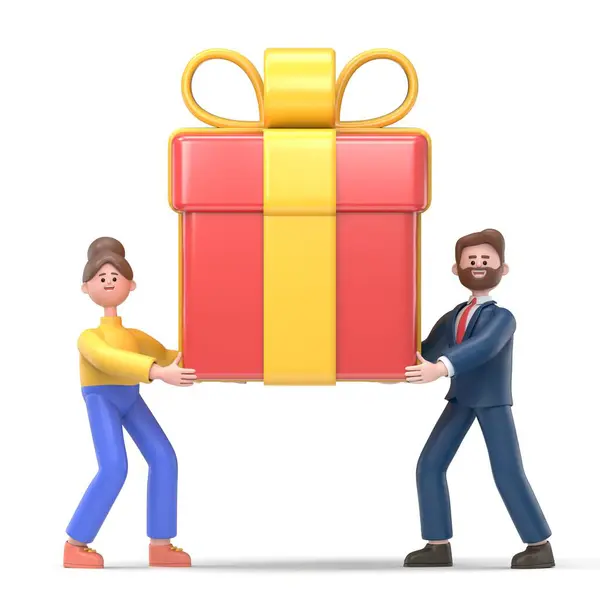 Illustration Cartoon Character Holding Big Gift Box Big Gift — Stock Photo, Image