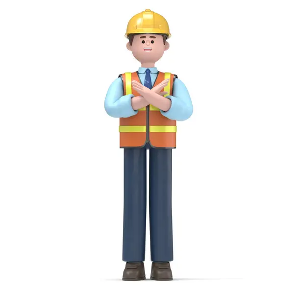 Man Safety Vest Safety Vest Construction Worker Helmet Isolated White — Stock Photo, Image