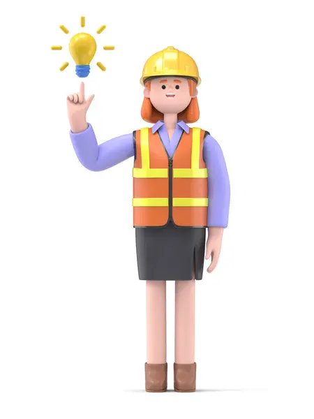 Personaje Dibujos Animados Mujer Con Trabajador Construcción Ilustración — Foto de Stock
