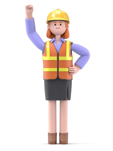 Cartoon Character Construction Worker Engineer Helmet Isolated White Background — Stock Photo, Image