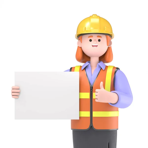 Rendering Construction Worker Holding Blank Sign Advertising — Stock Photo, Image