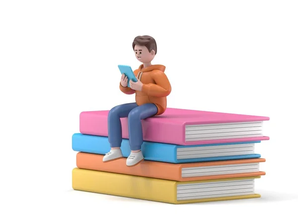 Student Character Reading Books — Stock Photo, Image