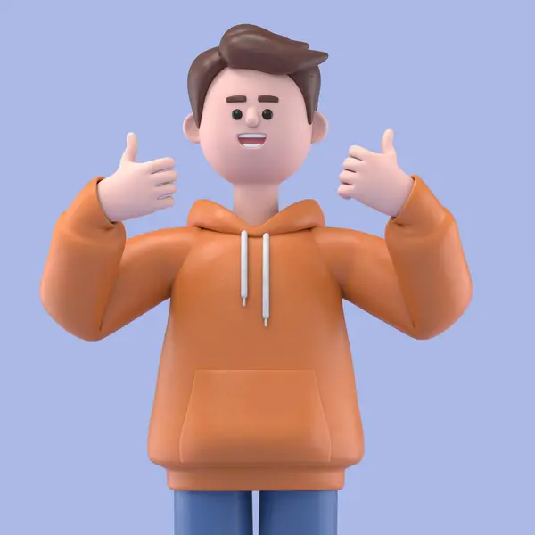 Happy Teen Boy Showing Thumbs Sign Rendering — Stock Photo, Image