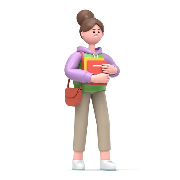 Menina Escola Bonito Com Personagem Desenho Animado Livro Ilustração Vetorial — Fotografia de Stock