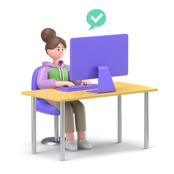 Mädchen Mit Laptop Symbol Cartoon Vektor Computer — Stockfoto