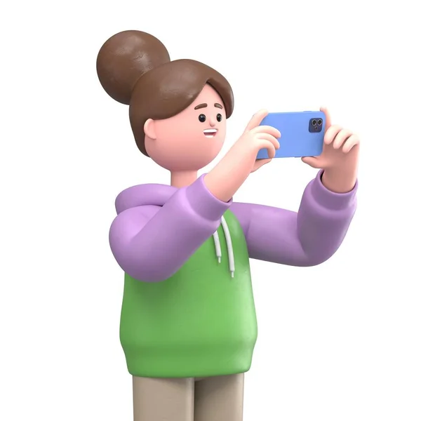 Renderização Bonito Adolescente Menina Tomando Selfie Com Smartphone Isolado Fundo — Fotografia de Stock