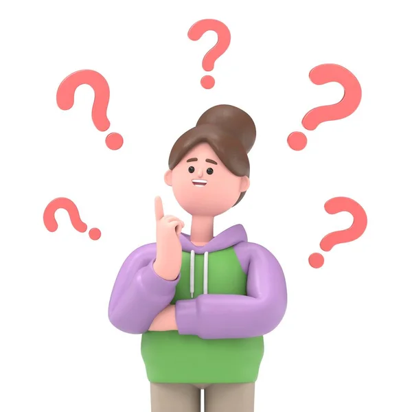 3 d cartoon of confused teenager boy with question sign