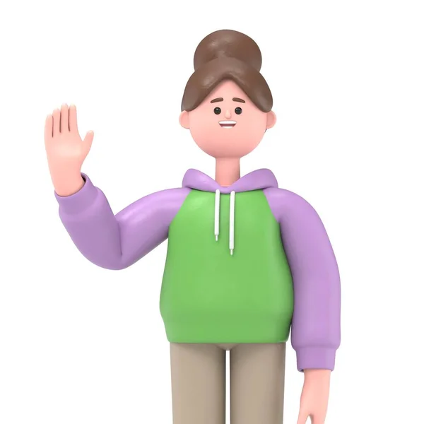 Character Purple Sweater Waving — Stock Photo, Image