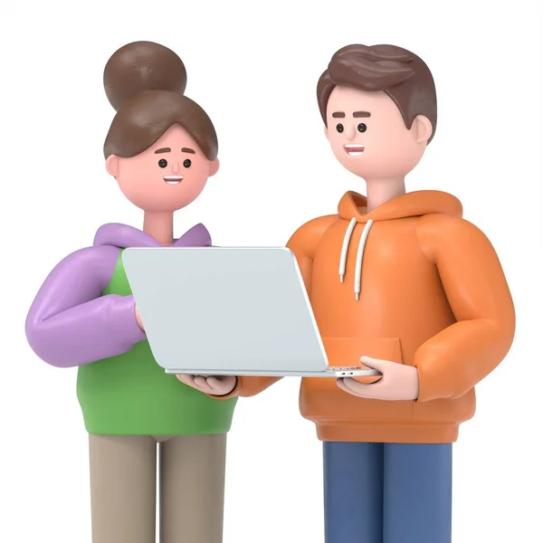 Render Couple Using Laptop — Stock Photo, Image