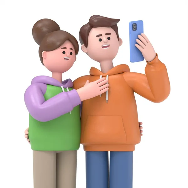 Illustration Couple Taking Selfie Smartphone — Stock Photo, Image