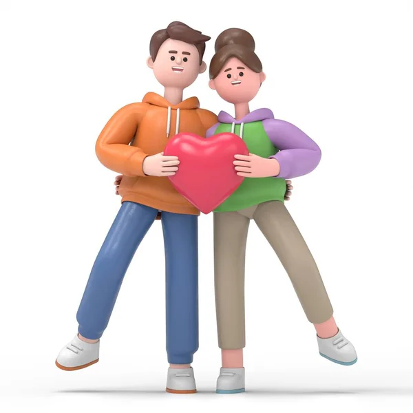 恋に心を抱くカップルの3Dレンダリング — ストック写真