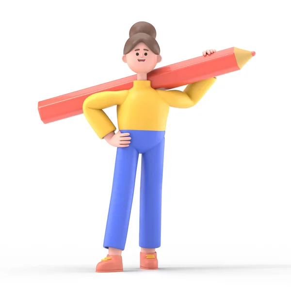 3D渲染 用铅笔的卡通人物 — 图库照片